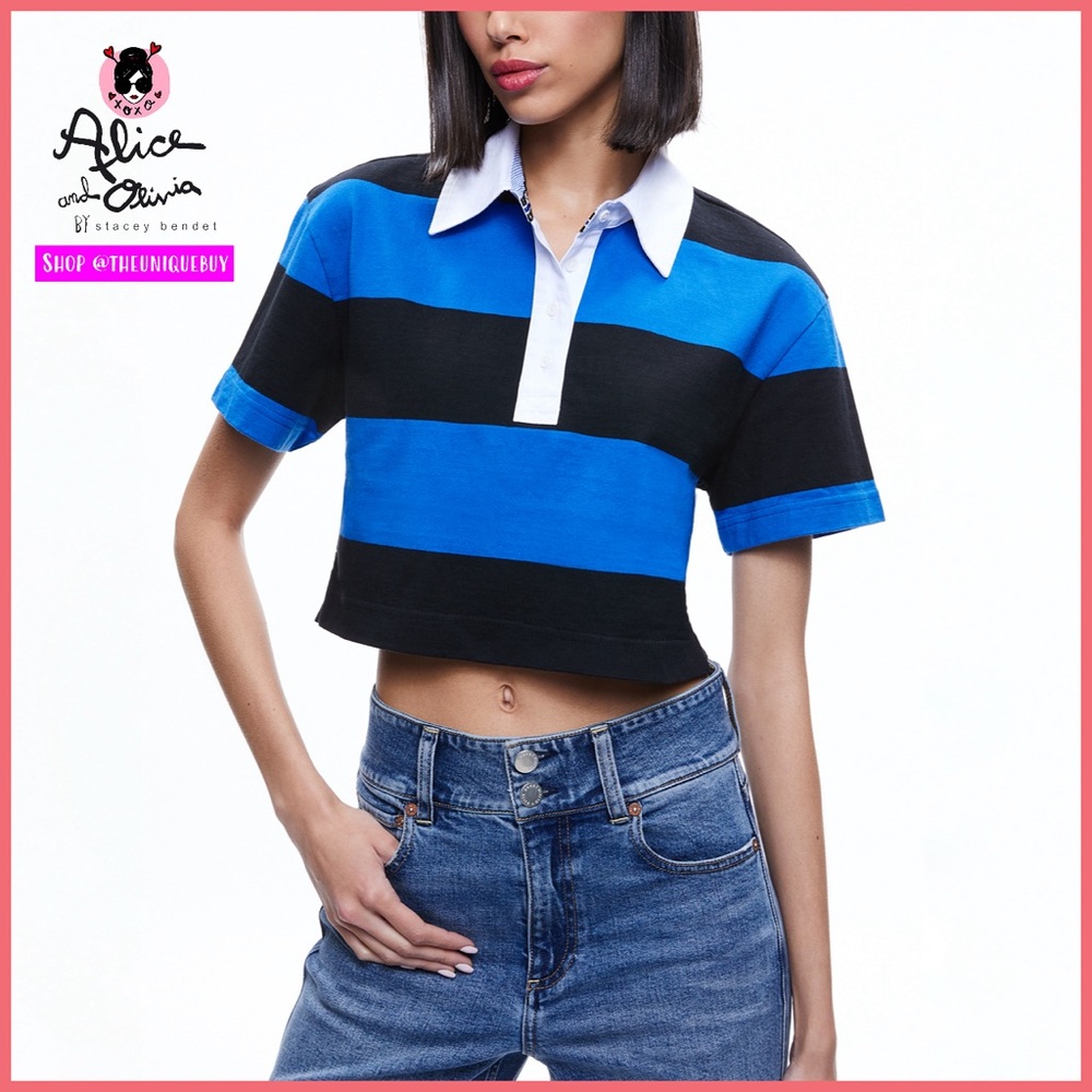 Alice + Olivia Treva Cropped Polo Shirt Top